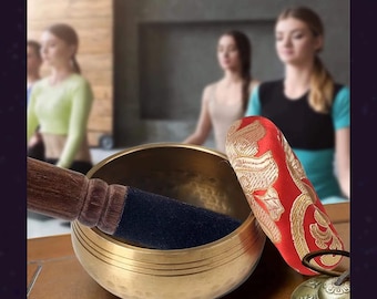 Tibetan Singing Bowl Set with Cushion and Mallet, Hand Hammered Brass Meditation Bowl, Yoga Gift, Sound Healing Mindfulness Zen Decor