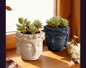 Buddha Head Planter Pot for Succulents, Zen Face Flower Pot Resin, Meditation Decor Gift, Indoor Cactus Pot Spiritual Home Decor