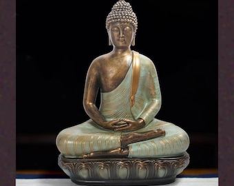 Meditating Buddha Statue Bronze Verdigris, Large Thai Buddha on Lotus Base, Zen Home Decor Spiritual Gift