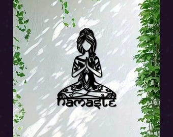 Namaste Metal Wall Art, Yoga Meditation Wall Decor, Lotus Pose Mandala Sign, Zen Room Spiritual Gift for Her, Mindfulness Home Accent