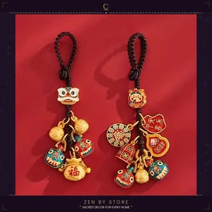 Llavero de la suerte chino, clip para bolso de la fortuna Feng Shui, llavero de danza del león de esmalte cloisonné, regalo de prosperidad, amuleto de la buena suerte para el bolso