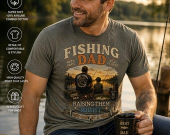 Fishing Dad Shirt For Men, Dad And Son Fishing Gift, Raising Them Right One Cast At A Time Tee, Father's Day Shirt, Fisherman Gift,