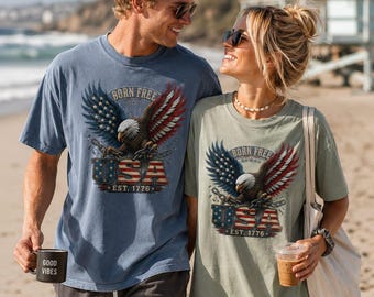 Born Free Eagle Comfort Colors Tee, Vintage USA Patriotic Graphic Shirt