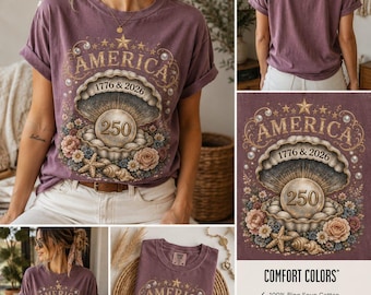 America 250 Shirt, USA 250th Anniversary Tee, Comfort Colors Patriotic Shirt, 1776 2026 America Pearl Graphic Tee,