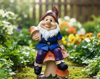 Tuinkabouter voor buitendecoratie - grappig standbeeld van paddenstoel voor sprookjestuinen - schattig Cottagecore-cadeau voor tuin en terras