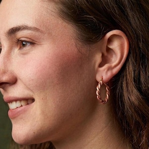 Pure Copper Hoop Earrings, Post Hoop Earrings, Copper hoops with post backs, Bohemian Hoop Earrings, Modern Earrings, sterling posts