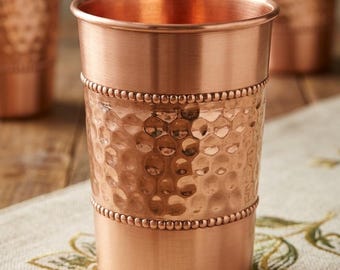 100% Pure Copper Cup 250ml 8 Oz Tumbler Glass Mug Holistic Health Yoga minimalist design plain or hammered finish American Ayurveda