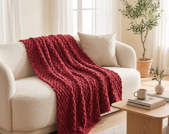 Textured Geometric Throw Blanket – Soft Polyester Couch Bed Cover