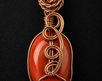 Red Jasper Copper Wire-Wrapped Pendant Necklace