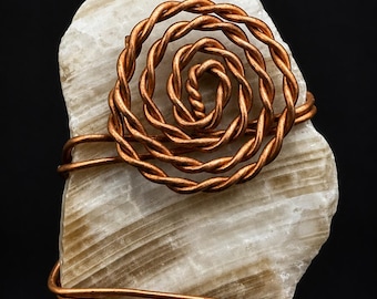 Zebra Calcite Copper Wire-Wrapped Pendant Necklace