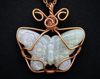 Butterfly Labradorite Pendant Wrapped in Copper Wire with Chain