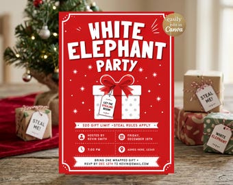 Invitación para fiesta de intercambio de regalos, plantilla de invitación para fiesta de intercambio de regalos, plantilla digital editable de Canva para fiesta de Navidad (descarga instantánea)