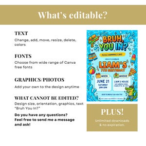 Boys Pool Party Birthday Invitation, Bruh You In Invite, Summer Swimming Party Invite, Editable Kids Splash Canva Birthday Template