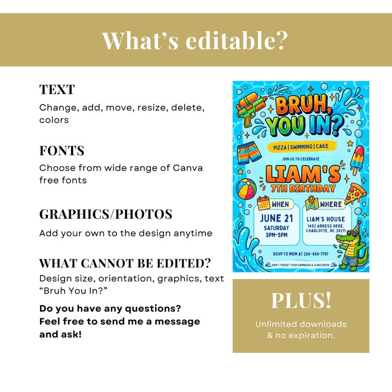 Boys Pool Party Birthday Invitation, Bruh You In Invite, Summer Swimming Party Invite, Editable Kids Splash Canva Birthday Template