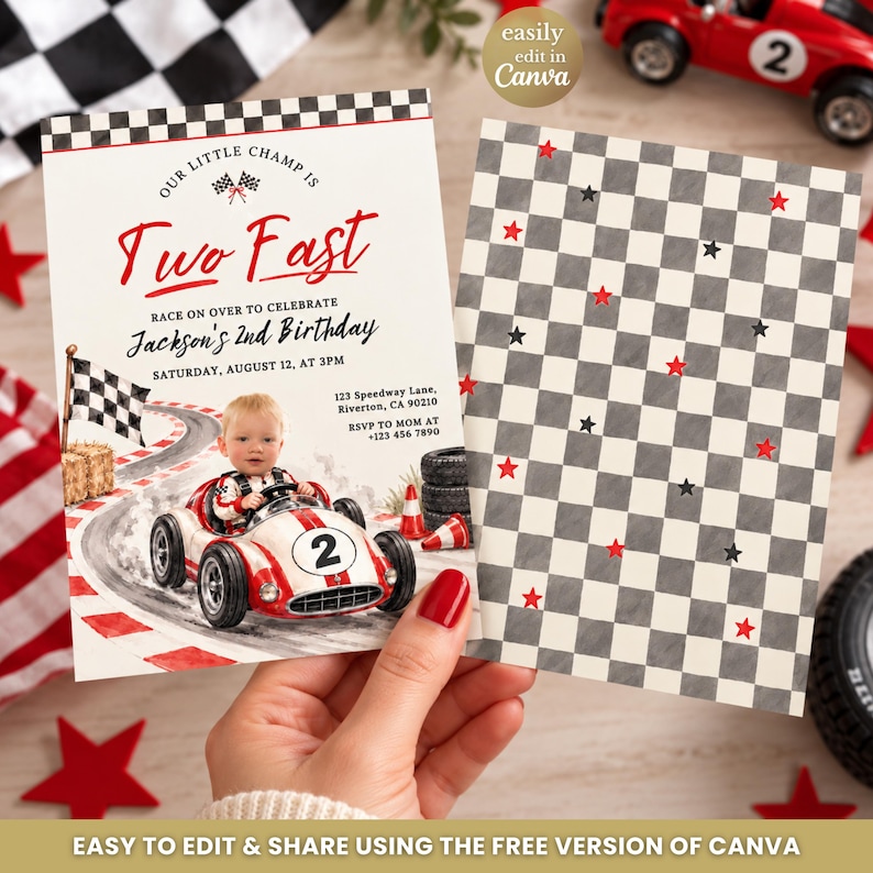 Two Fast Birthday Invitation, Racing Car Invitation, 2nd Birthday ...