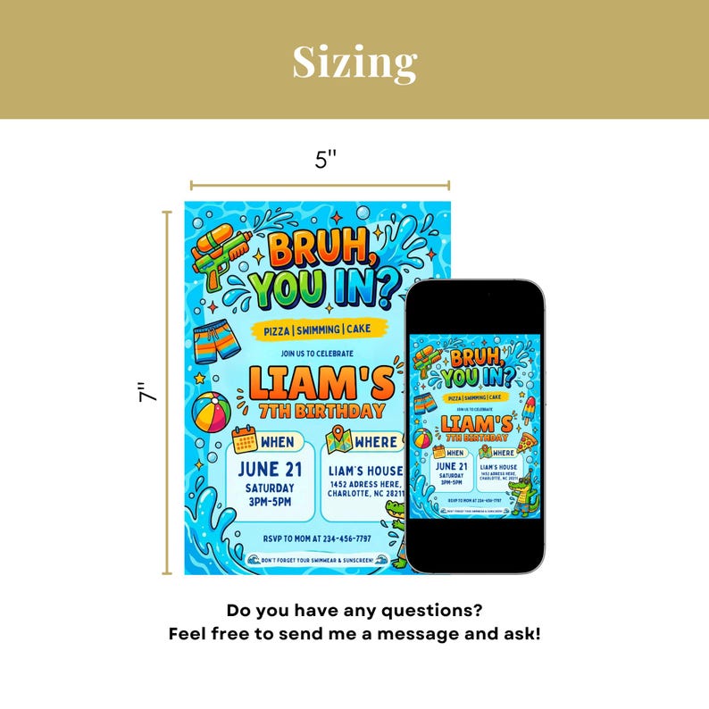 Boys Pool Party Birthday Invitation, Bruh You In Invite, Summer Swimming Party Invite, Editable Kids Splash Canva Birthday Template