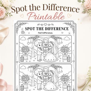 Spot the Difference Printable Wedding Game for Kids, Detective Game Activity Sheets, Bridal Shower Games, Wedding Activity Book PDF