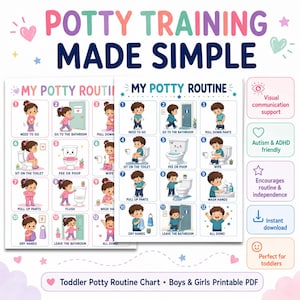 Toddler Potty Routine Chart, Visual Potty Training Chart, Simple Toilet Training Communication Board, Autism & ADHD, Printable PDF