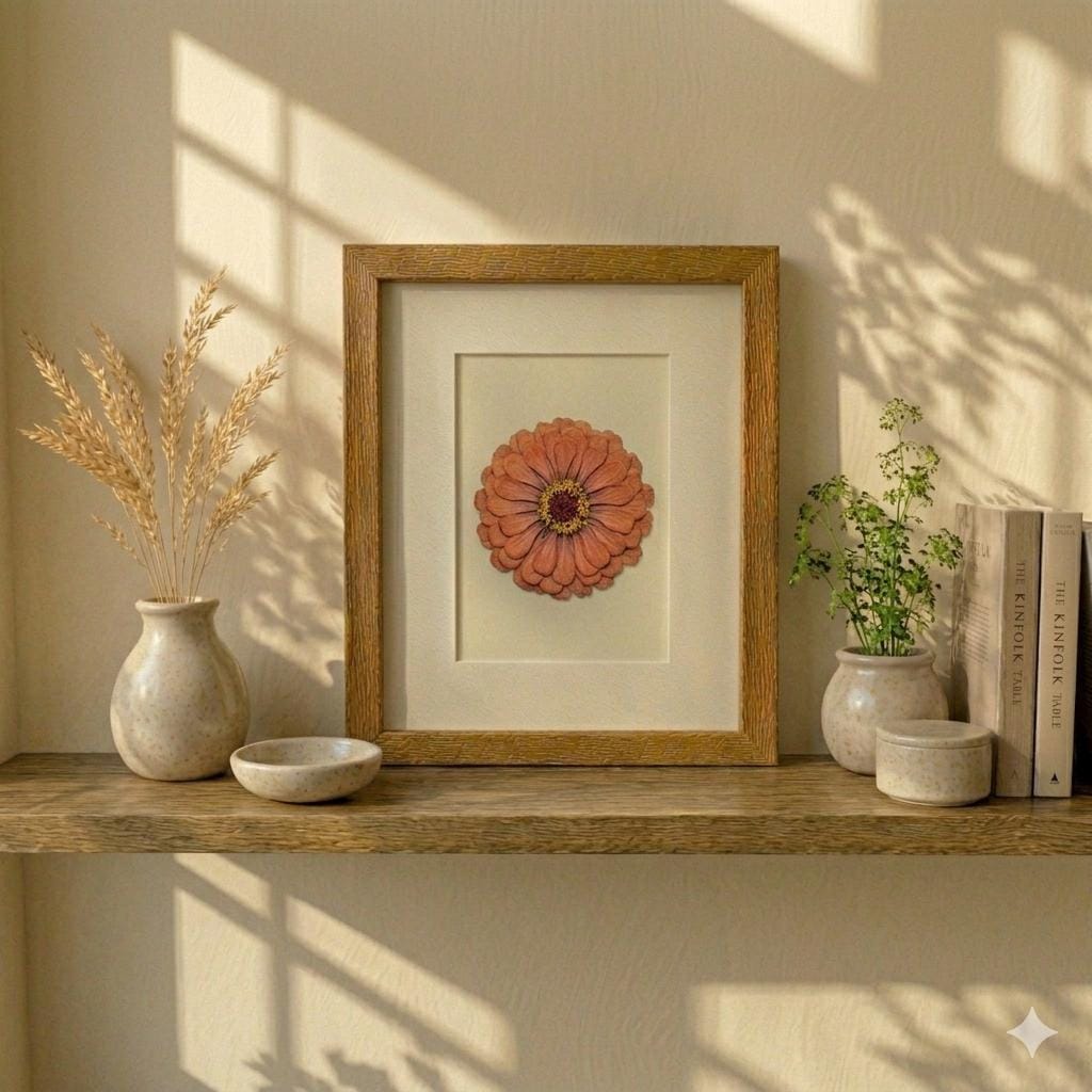 Pressed Zinnia Flower Wall Art