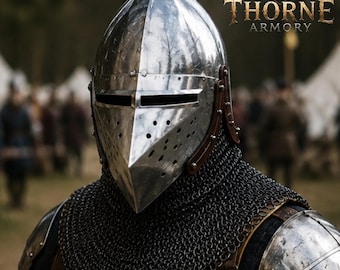 Houndskull Bascinet Helmet with Chainmail Aventail | Medieval Knight Armor Helmet Steel for LARP Cosplay Reenactment Gift for Halloween