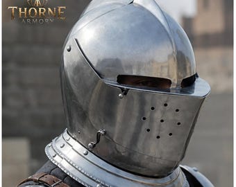 Wearable Medieval Armet Helmet | Handmade Gothic Knight Armor Helmet | Steel Visored Close Helmet for LARP, Cosplay & Reenactment Cosplay