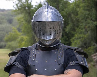 Wearable Medieval Knight Helmet Steel Great Helm Armor Helmet | Crusader Helmet for LARP Cosplay Reenactment SCA Renaissance Gift
