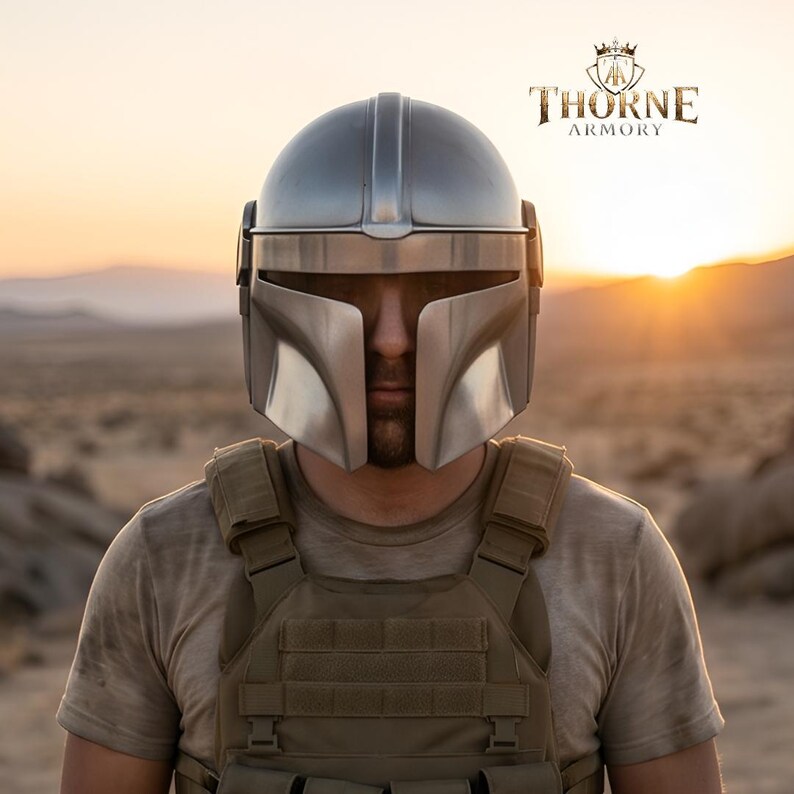 Wearable Mandalorian Style Steel Helmet | Sci-Fi Bounty Hunter Armor Helmet | Cosplay Costume Helmet | LARP Gift for Collectors image 2