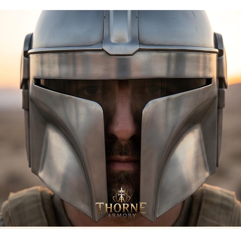 Wearable Mandalorian Style Steel Helmet | Sci-Fi Bounty Hunter Armor Helmet | Cosplay Costume Helmet | LARP Gift for Collectors image 5