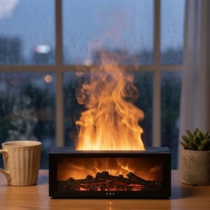 Flame Effect Essential Oil Diffuser - Realistic Fireplace Aromatherapy Humidifier - Hypnotic Ambient Flame Lamp