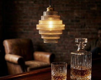 Rookgrijze geribbelde glazen hanglamp - moderne minimalistische hanglamp - industriële keukeneilandverlichting