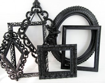 lot of six black vintage ornate picture framesinstant gallery wallwedding framesgoth decor gothic frameshalloween black picture frames wall c76 black