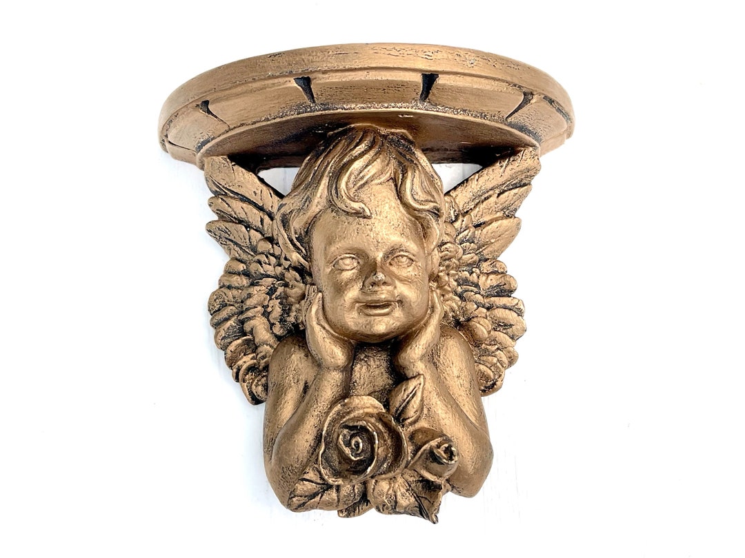 Ornate ANGEL Cherub Wall Shelf~gold & Black~accent Wall Shelf~roses~up ...