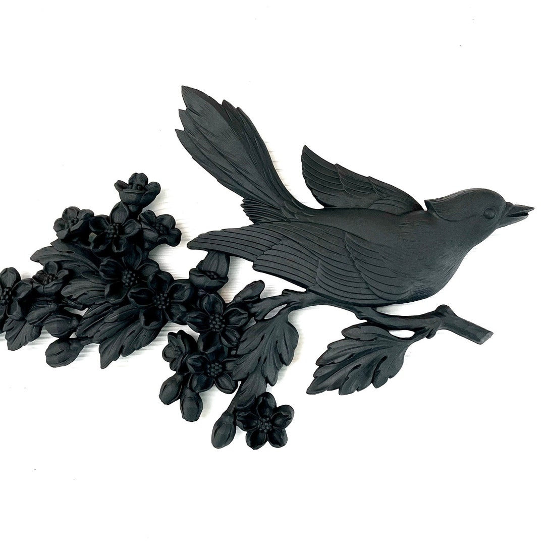 Vintage Black Bird Wall Hanging~up-cycled SYROCO Bird Wall Plaque~chic