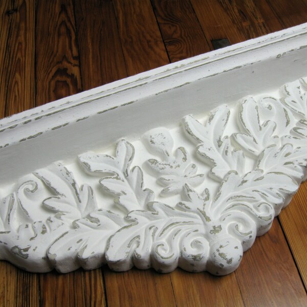 Large White Ornate Wall Shelf~21 1/2" Shabby Chic Vintage Wall Shelf~Shabby Chic Decor Cottage Chic Nursery Bedroom Bathroom