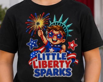 Little Liberty Sparks Shirt, Boys 4th of July Tee, Toddler Patriotic Shirt, Kids USA Fireworks Outfit