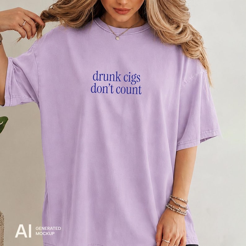 Drunk Cigs Don't Count Shirt, Funny Summer Tee, Vacation Shirt, Coastal Aesthetic Tee, Minimalist Summer Shirt, Girls Trip Shirt image 2