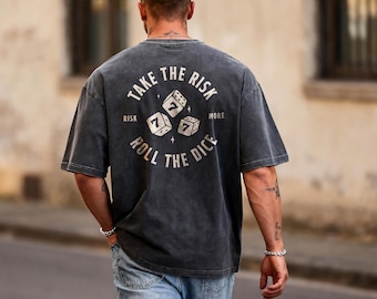 Take The Risk Tee, Lucky Dice Shirt, Casino Graphic T-Shirt, Vintage Washed Oversized Comfort Colors Tee