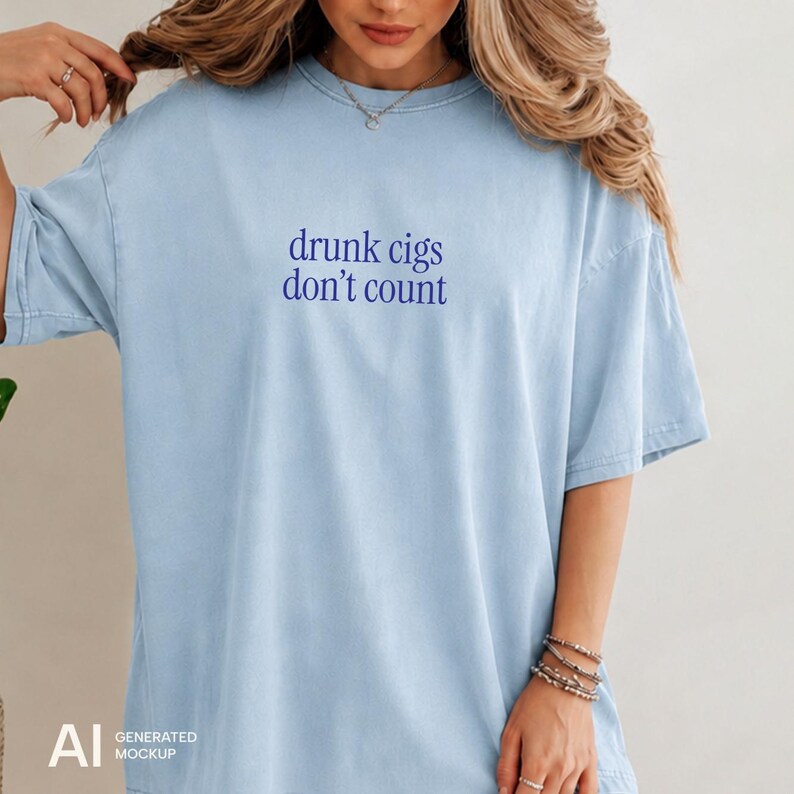Drunk Cigs Don't Count Shirt, Funny Summer Tee, Vacation Shirt, Coastal Aesthetic Tee, Minimalist Summer Shirt, Girls Trip Shirt image 5