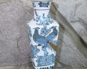 Vintage Gold Imari Blue and Gold Enamel Bird and Floral Design Vase