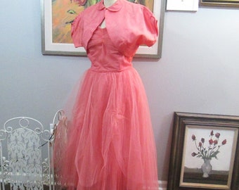 Vintage 1950's Pink Cupcake Dress with Jacket