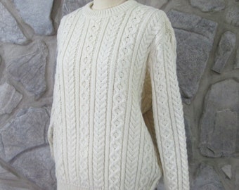 Vintage Irish Knit Aran Cream Wool Fisherman Sweater