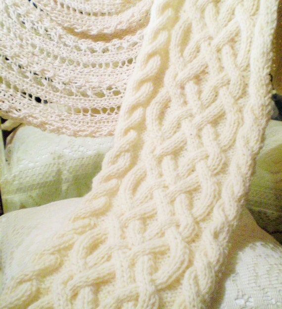 Cream Fisherman's Wool Celtic Knot/cable Knit Scarf - Etsy Singapore