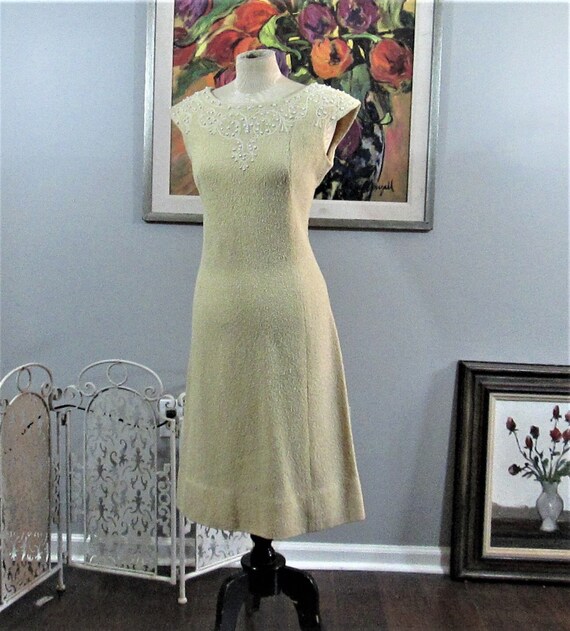 Vintage 1950's Beaded Yellow Dress - image 1