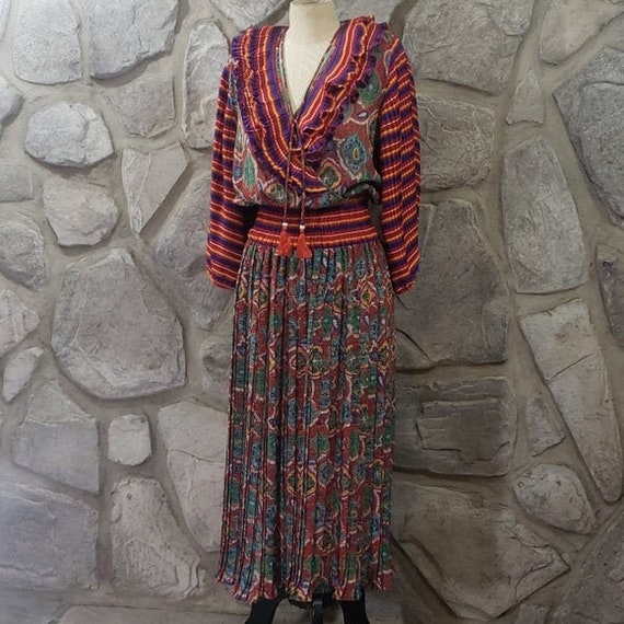 Vintage Diane Fres Colorful Pleated Dress