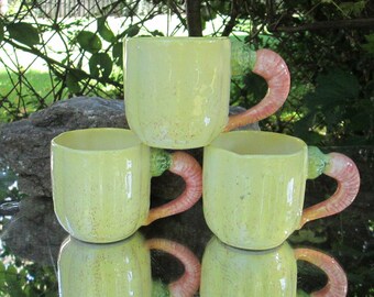 Vintage Fitz & Floyd Yellow Demitasse Cups with Carrot Handles, 1982