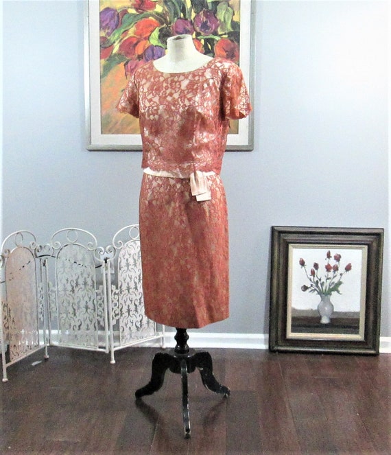 Vintage DuBarry Copper Lace Cocktail Dress - image 1