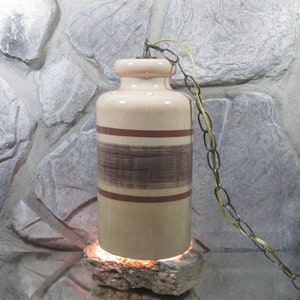 Vintage Mid-Century Tan and Brown Ceramic Swag Lamp