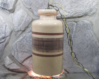 Vintage Mid-Century Tan and Brown Ceramic Swag Lamp