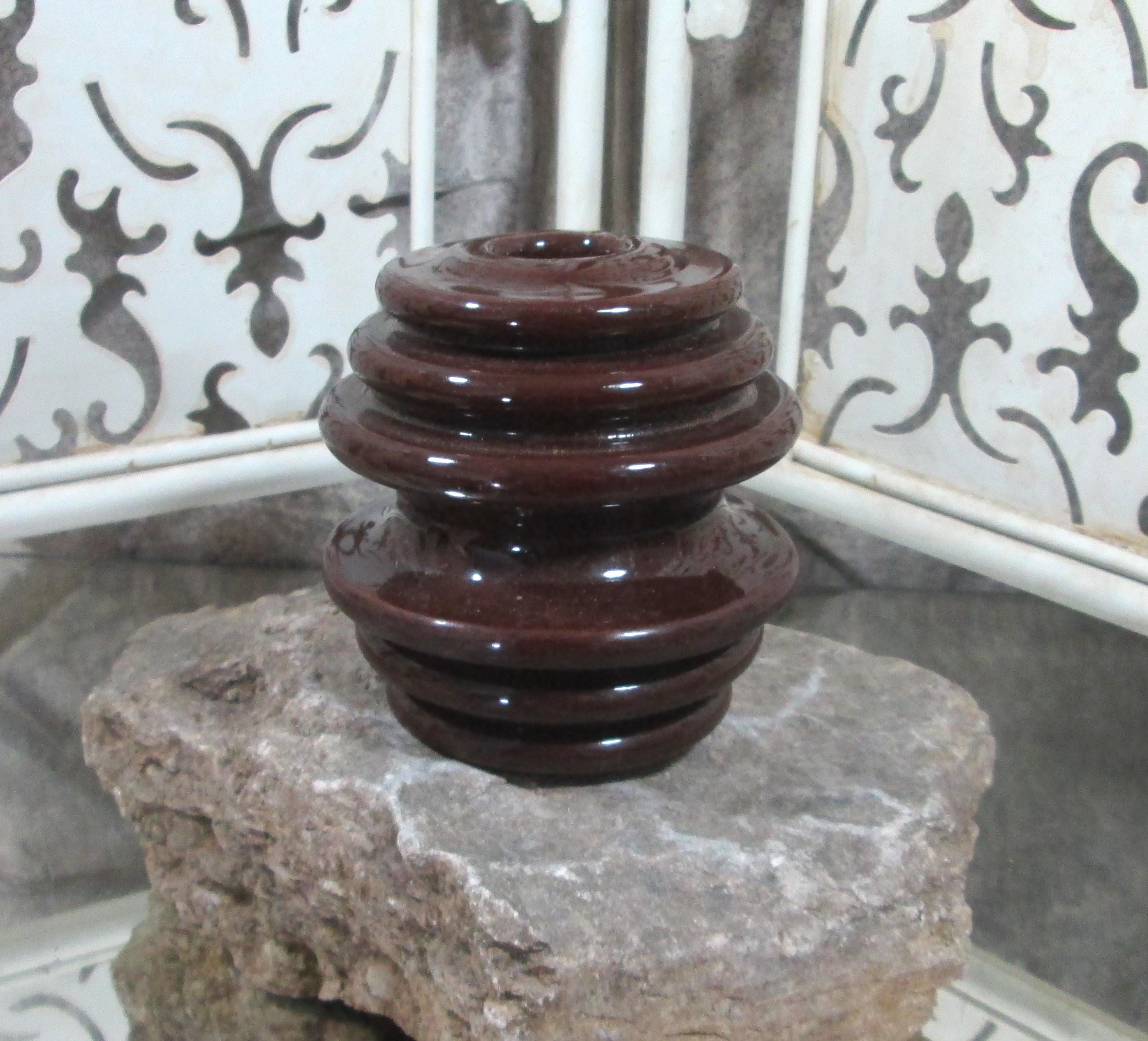 Grand Isolant électrique Ancien En Céramique Marron Et Blanc - Diamètre 8.5 Pouces