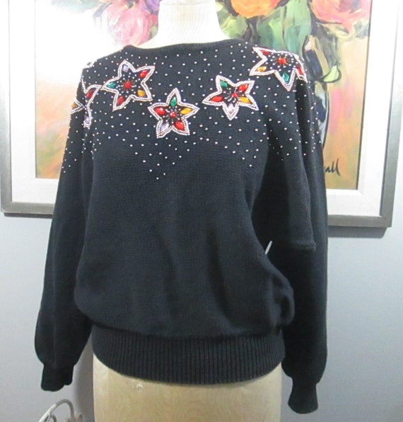 Vintage 1980's Jeweled Star Sweater